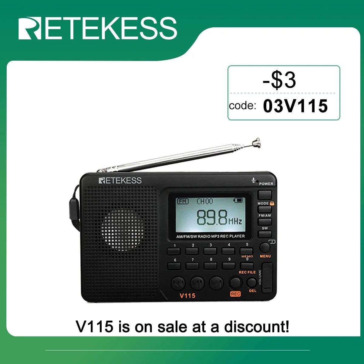 RETEKESS V115 Shortwave Radio USB Recorder: Compact Design, Recording Function  ourlum.com   