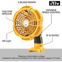 Jobsite Fan Portable Fan for Dewalt 20V Battery Light