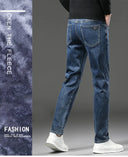 Winter Fleece Thick Warm Men's Slim Straight Denim Pants