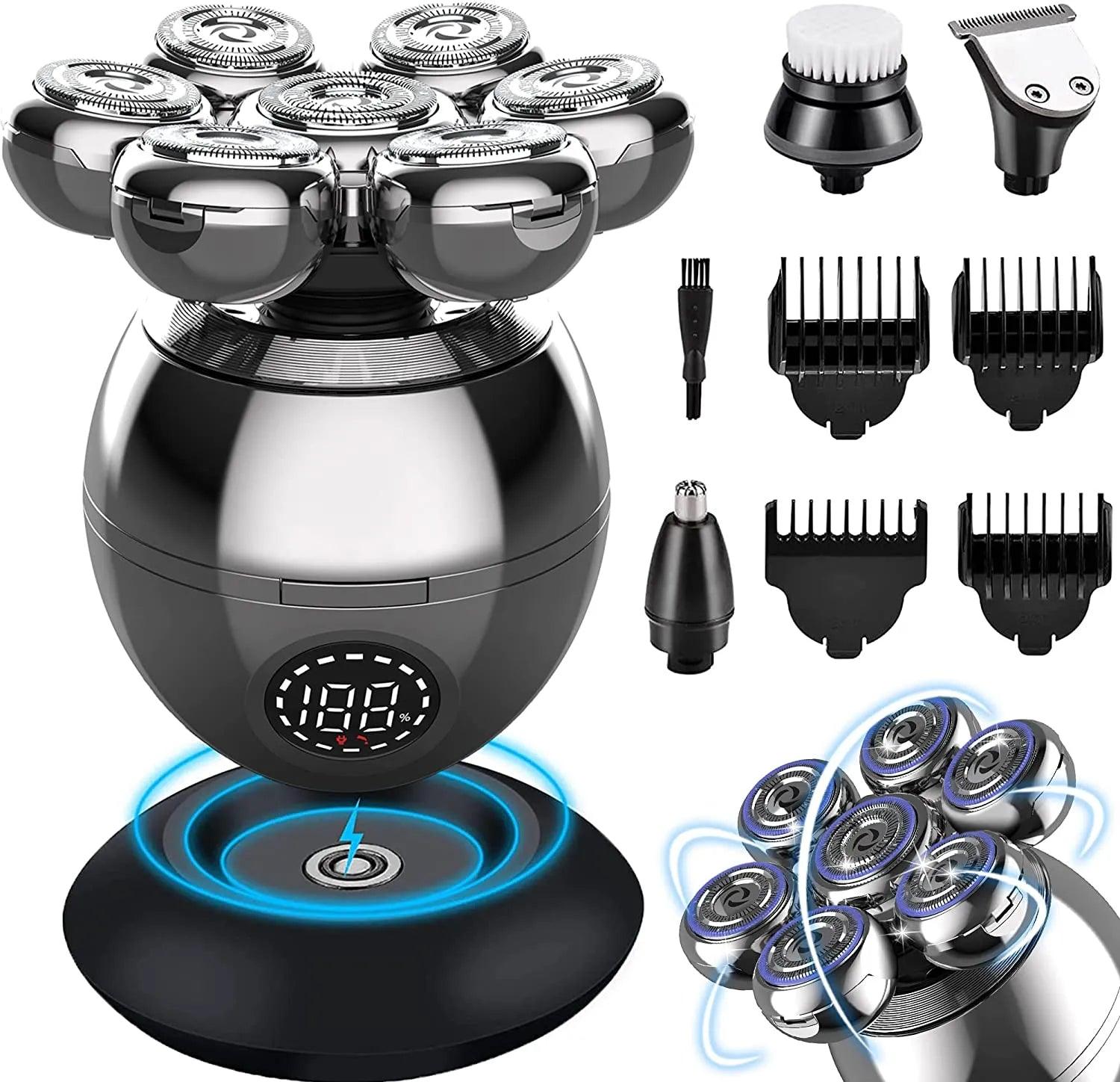 7D Floating Cutter Electric Shaver Kit for Men - Waterproof Beard and Skull Shaver with Multiple Attachments  ourlum.com   