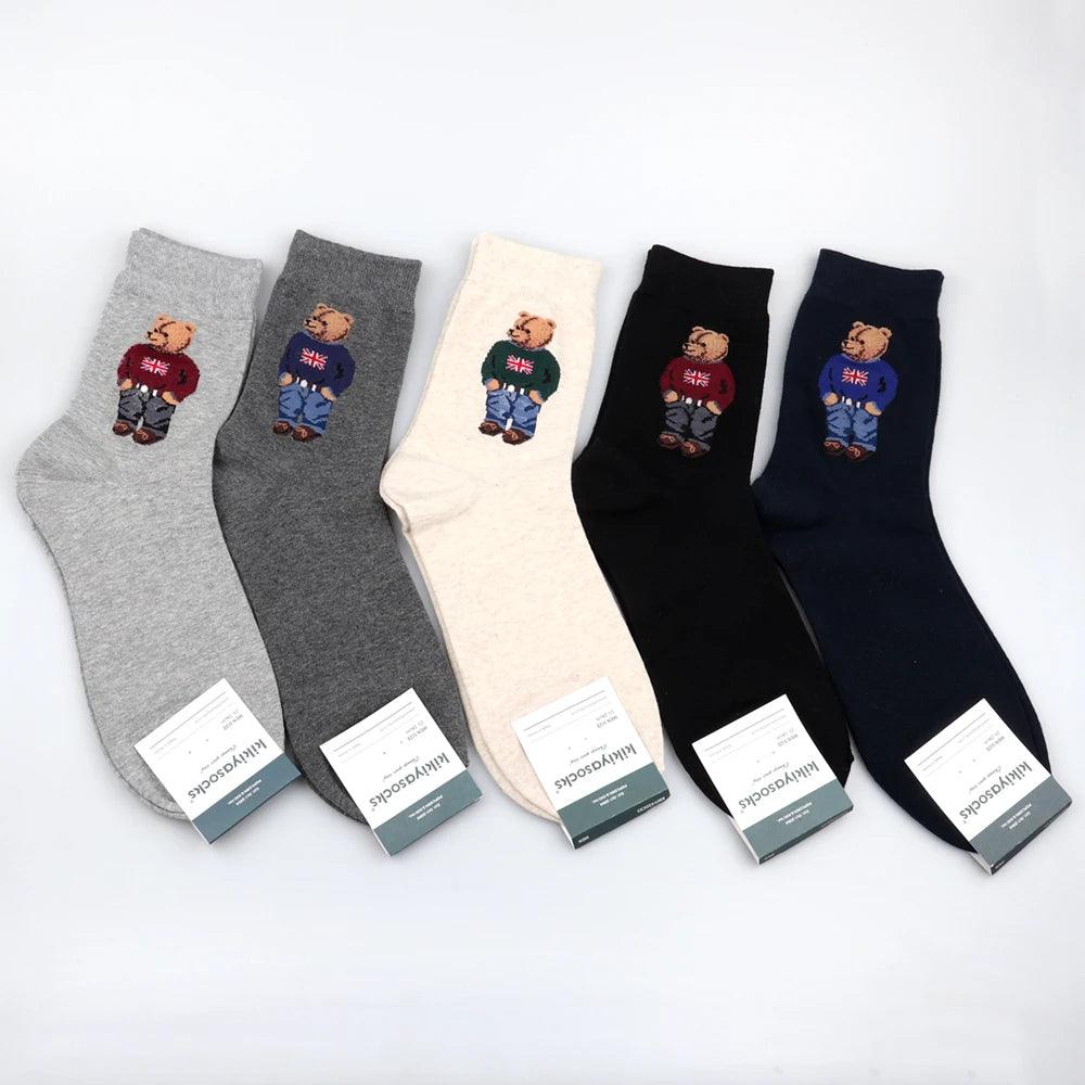 Whimsical Gentleman Bear Men's Socks - Cozy Cartoon Style  Our Lum   