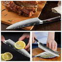 Professional Damascus Kitchen Knife Set with Santoku Cleaver