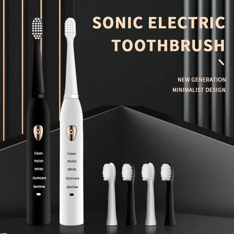 Classic Black and White Electric Toothbrush with Customizable Modes and USB Charging  ourlum.com   