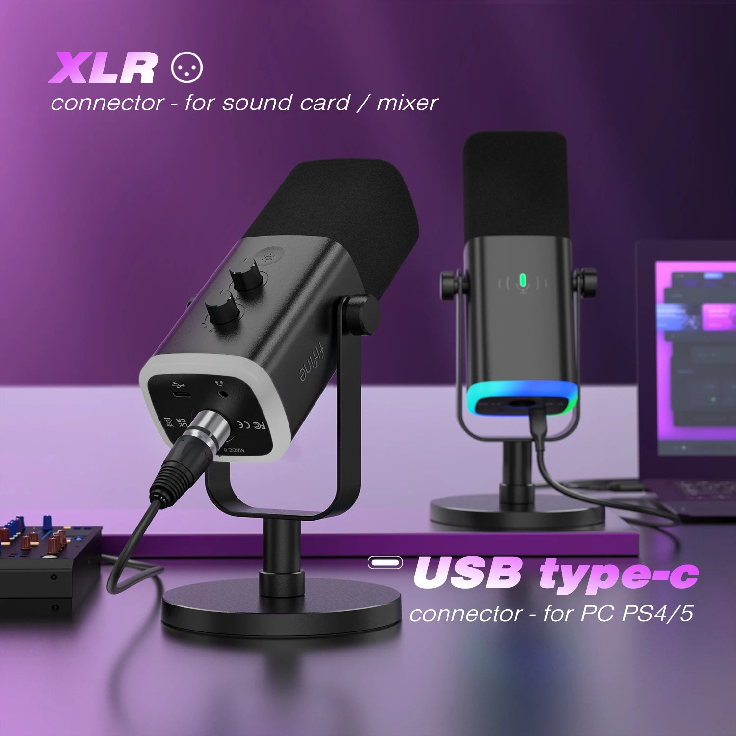 FIFINE AM8 Dynamic USB/XLR Microphone with Touch Mute, Headphone Monitoring, and RGB Lighting for Gaming and Streaming