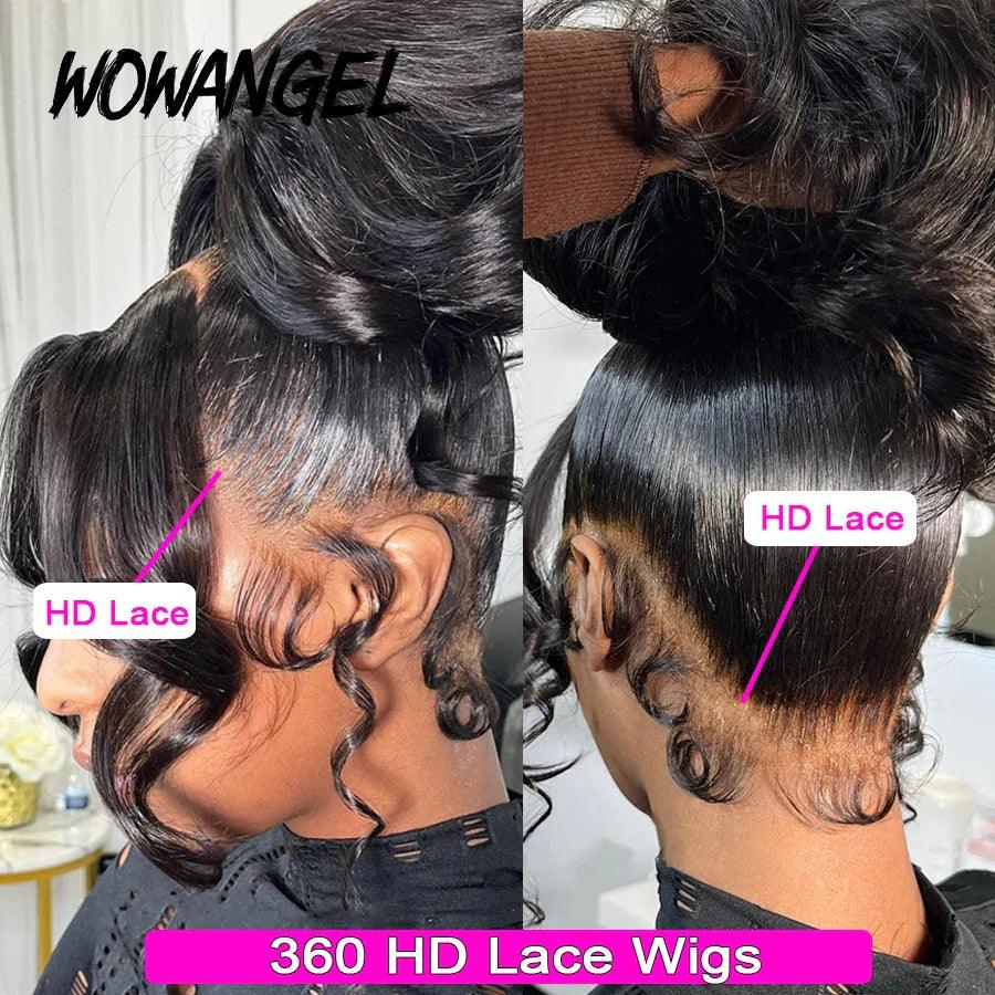 Wow Angel 360 HD Lace Frontal Wigs Body Wave Full Lace Wigs Human Hair Wigs Pre Plucked Peruvian Hair High Ponytail For Woman  ourlum.com 360 HD Lace Wig 22INCHES 180%