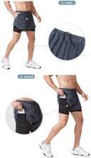 Men's Quick-Dry Double Layer Running Shorts Black Fitness