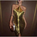 Shinny Metallic Halter Dress Glamorous Clubwear Fashion