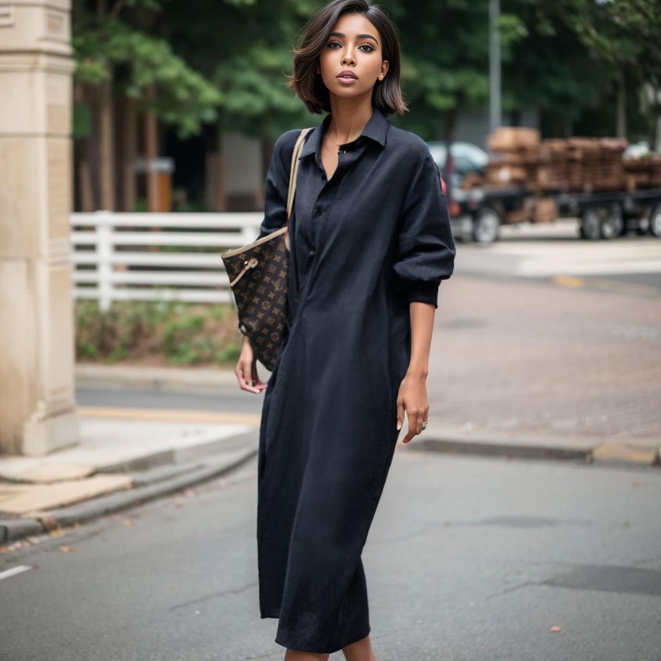 Sensual Shirt Dress: Luxury Linen & Cotton Polo Overknee Dress