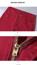 Spring Men's Slim Jeans Classic Style Straight Elasticity Cotton Denim Pants Male Brand Wine Red Black White Trousers