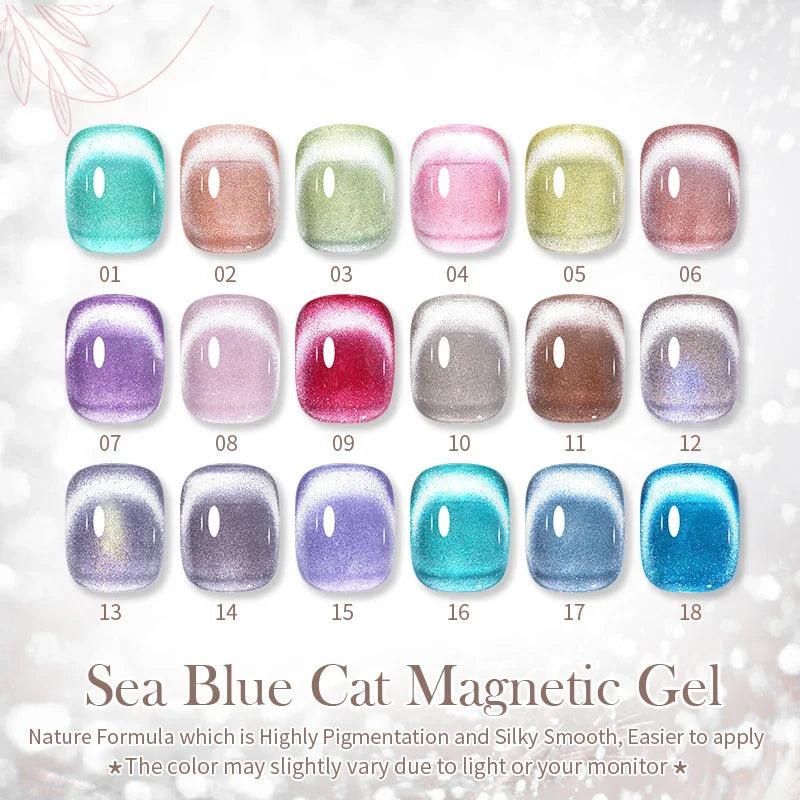 Sea Blue Cat Magnetic Gel Polish with Glitter Snowlight - Sparkling Nail Varnish