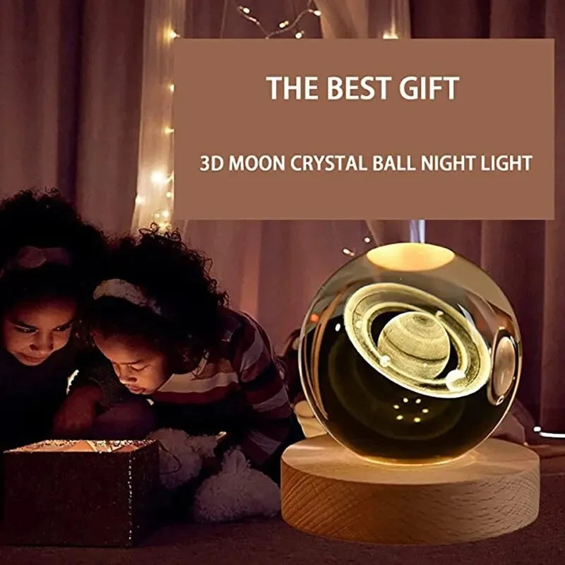 USB LED night light, Galaxy Crystal Ball lamp, 3D planet moon lamp, home decoration Valentines Day  ourlum.com   