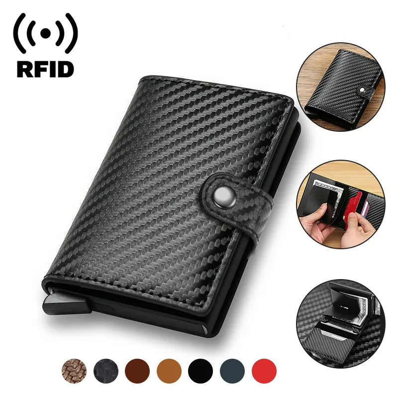 Carbon Fiber RFID Credit Card Holder: Sleek Metal Pop-Up Wallet  ourlum.com   