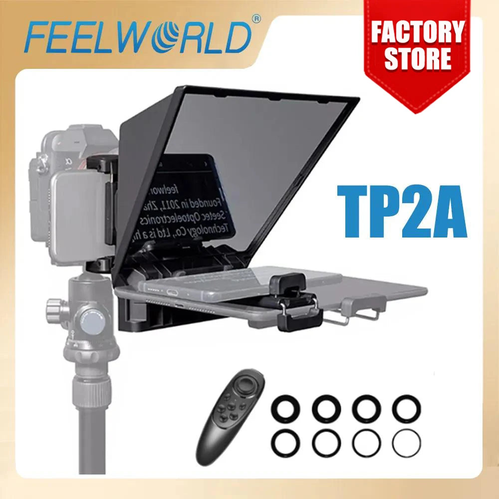 FEELWORLD TP2A 8 inch Mini Teleprompter Portable Supports Under Smartphone Tablet Prompting DSLR Camera Bluetooth