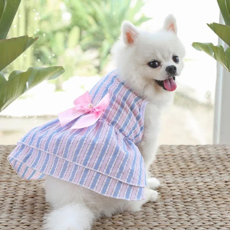 Puppy Butterfly Striped Pet Skirt: Summer Princess Dog Wedding Dress  ourlum.com   