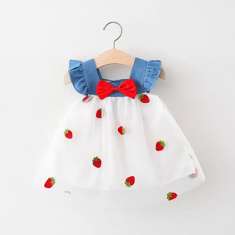 Strawberry Bliss Denim Princess Dress for Baby Girls  ourlum.com   
