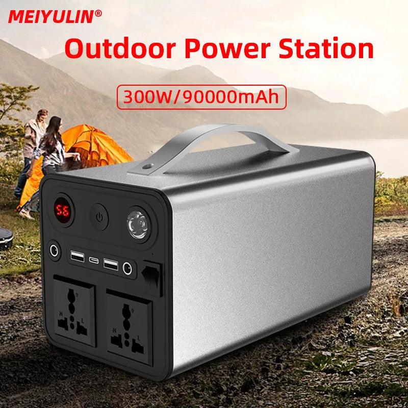 90000mAh Solar Generator Power Supply Station 300W Portable Auxiliary Battery Power Bank Inverter USB C PD for Outdoor Camping