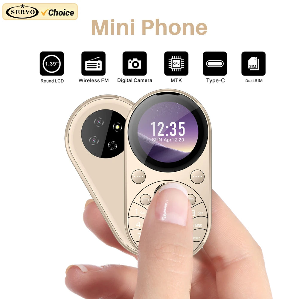 SERVO i15 mini Oval Small Mobile Phone Dual SIM GSM 1.39 inch Screen Speed Dial Magic Voice Blacklist Vibration FM Radio Type-C