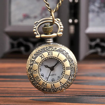 Vintage Dual Time Display Pocket Watch Necklace - Classic Roman Numeral Clock Chain for Men Women Birthday Gift  OurLum.com   