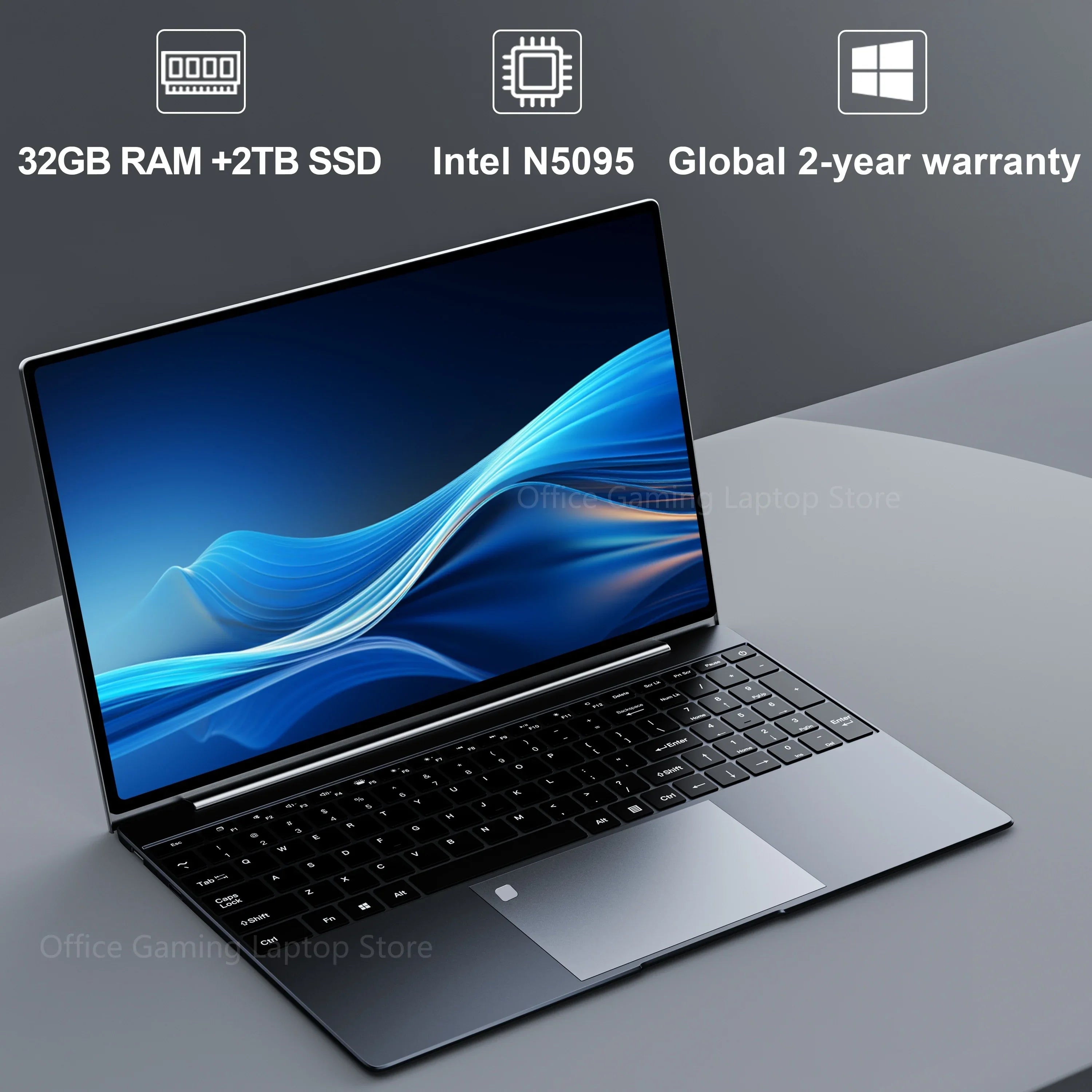 2024 New Laptop 15.6 Inch 2TB SSD Windows 11 Pro Portatiles Ordenador Intel N5095 Office Computer PC with Fingerprint Unlocking  ourlum.com   