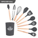 Eco-Friendly Silicone Kitchen Utensils Set with Wooden Handles