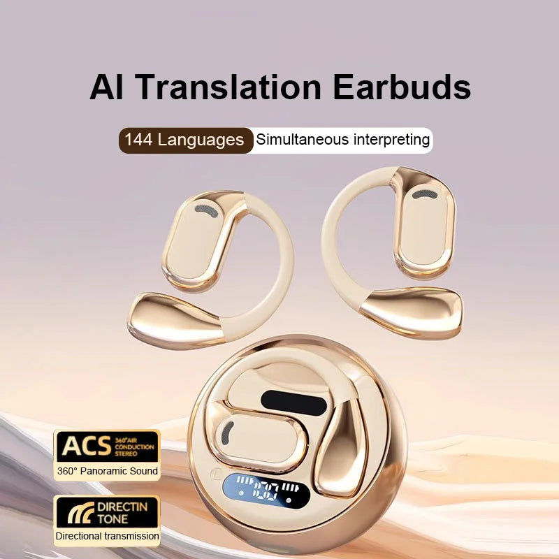 2025 New AI Translation Earbuds OWS Non In Ear Bluetooth 5.4 ENC Earphones with 144 Kinds Languages Simultaneous Interpretation