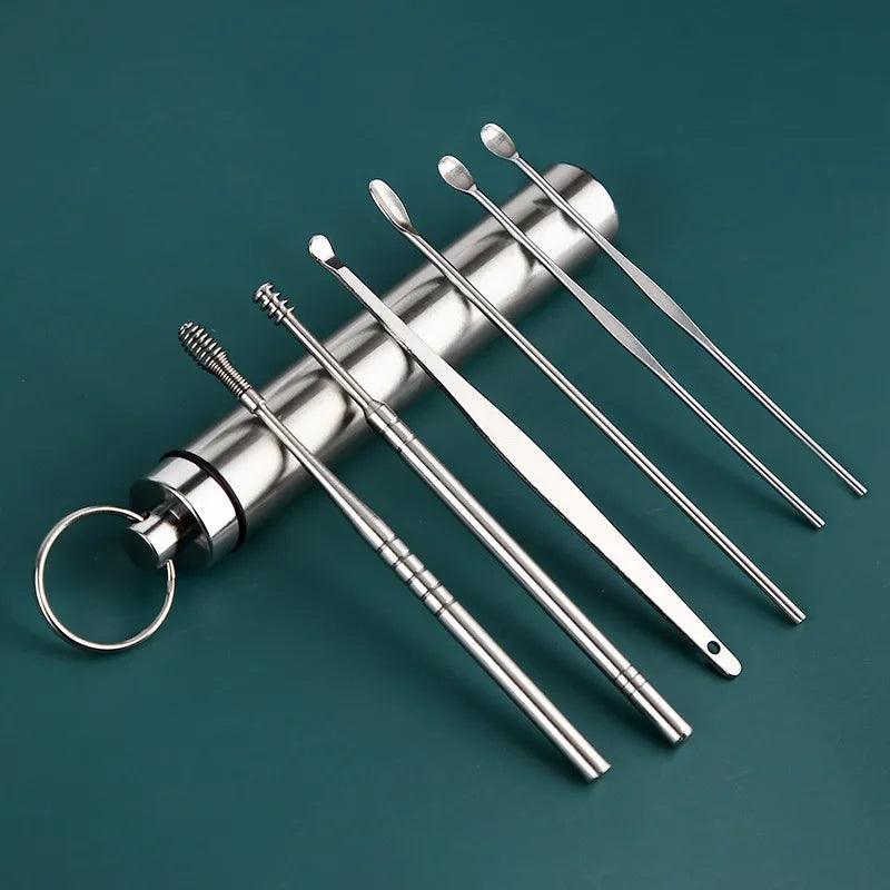 6Pcs/Set Ear Wax Pickers Stainless Steel Earpick Wax Remover Curette Ear Pick Cleaner Ear Cleaner Spoon Care Ear Clean Tool  ourlum.com   