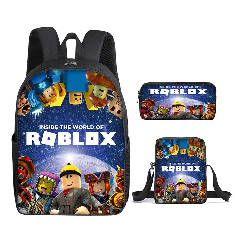 Three-piece Set of 3D Printing Roblox School Bag Game Surrounding Primary and Secondary School Students Backpack Satchel Pen Bag