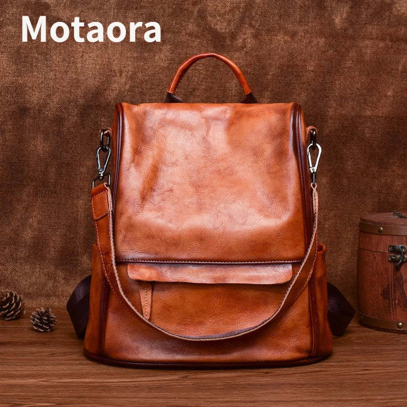 MOTAORA Vintage Large Capacity Women's Backpacks Anti Theft Genuine Leather Backpack Cowhide Woman Travel Luxury Bagpack Women