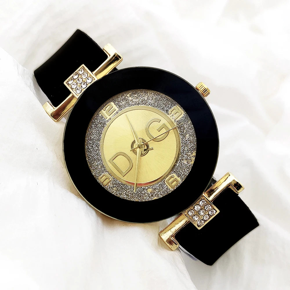 Sleek Black Quartz Wristwatch with Silicone Strap for Men and Women  OurLum.com   