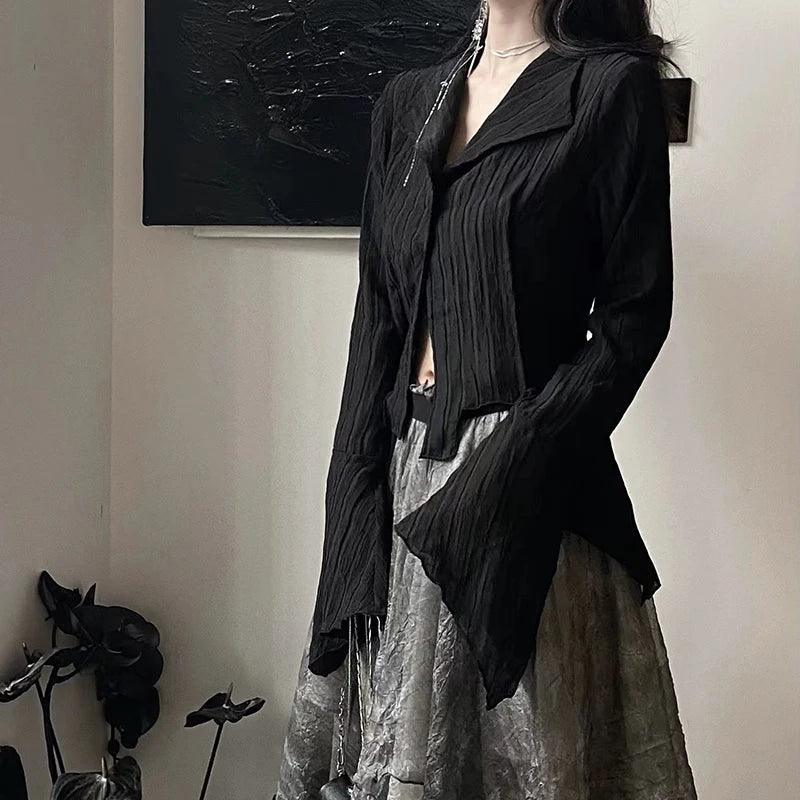 Dark Academia Inspired Gothic Black Shirt with Korean Twist  ourlum.com   