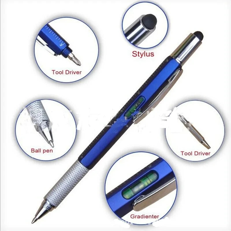 7 In1 Multifunction Ballpoint Pen with Modern Handheld Tool Measure Technical Ruler Screen Stylus Screwdriver Touch Spirit Level