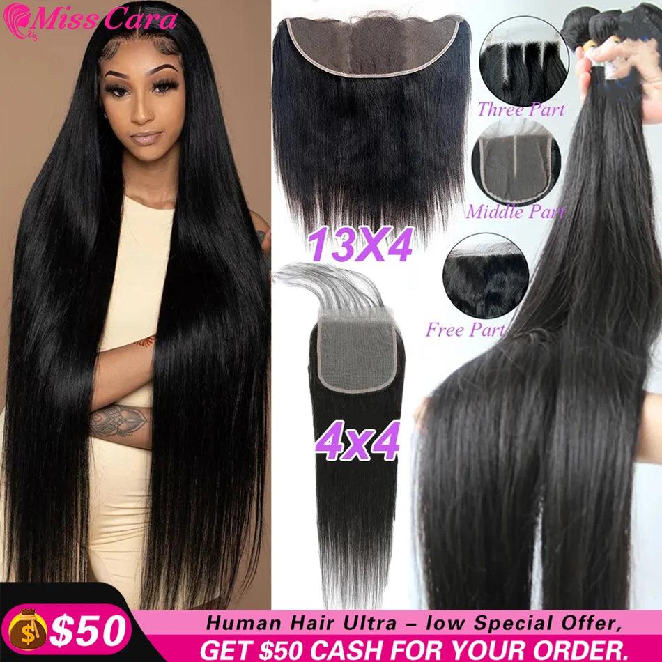 Peruvian Straight Hair Bundle Set with Lace Frontal and Closure - Ultimate Styling Kit  ourlum.com Bundles With 4x4 16 18 20 with 14 