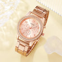 6PCS Set Rose Gold Luxury Watch Women Ring Necklace Earring Set