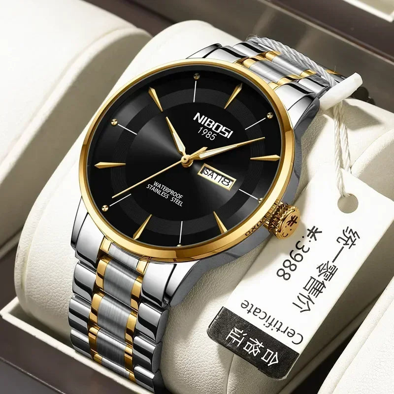 Luxury Stainless Steel Quartz Men's Watch with Week Date Display and Luminous Hands  OurLum.com   