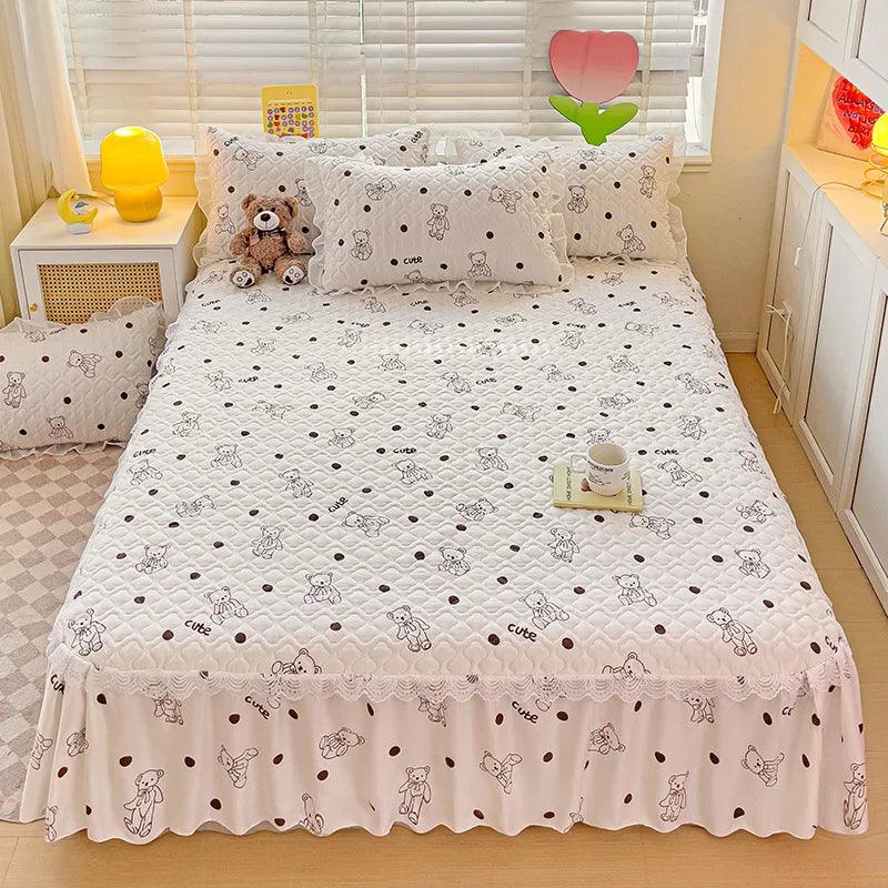 Bonenjoy Bed Skirt Cartoon Style Ruffled Bedsheet Cover