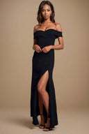 Elegant Off-Neck Slit Dress Stylish Slim-Fit for Events