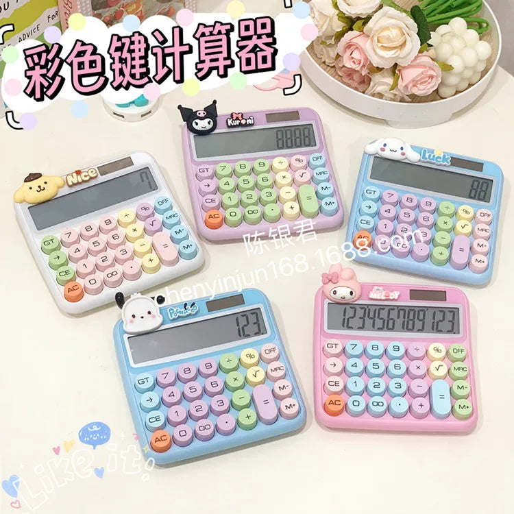 Sanrio Solar Calculate Hello Kitty Cinnamoroll Kuromi Color Keyboard Computer Office Desktop 12-Digit Large Screen Calculator