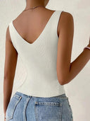 Ribbed Knit V-Neck Crop Top Chic Drawstring Tank Summer Style