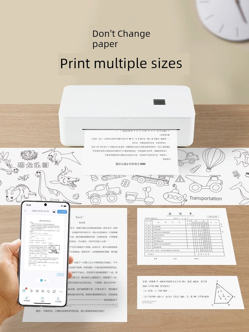 Zero Ink Cloud Paper-Saving Non-Ink Printer A4 Small Student Household Homework Wrong Test Paper Mobile Phone Connection Wireless Remote Cloud Printing Mini Portable Bluetooth Thermal Office AI Copy