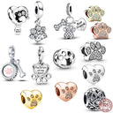 Pet Paw & Bone Charm Sterling Silver Bead for Pandora Jewelry