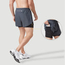 Men's Quick-Dry Double Layer Running Shorts Black Fitness