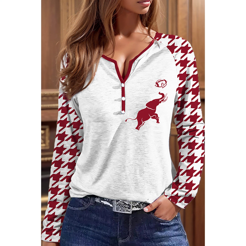 Autumn and Winter Thin Houndstooth Stylish Easiest for Match Long Sleeves T-shirt
