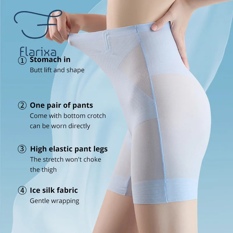 Flarixa Ultra Thin Ice Silk Safety Shorts Women High Waist Shaping Panties Seamless Slimming Underwear Tummy Pants Body Shaper