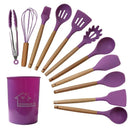 12-Piece Non-Stick Silicone Kitchen Utensil Set with Wooden Handles