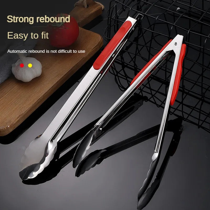 Silicone BBQ Tongs with Stainless Steel Grip - Heat-Resistant Kitchen Utensils for Grilling and Cooking