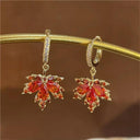 Vintage Red Maple Leaf Crystal Earrings for Timeless Elegance