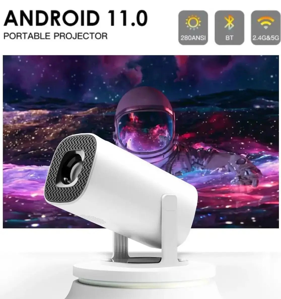 HONGTOP Smart Mini Projector Android 11 WiFi6 Support 4K 1080P BT5.0 Projector 1280*720P Home Cinema Portable Projector