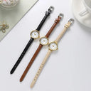 Elegant Women's Leather Quartz Watch with Small Round Dial  ourlum.com   