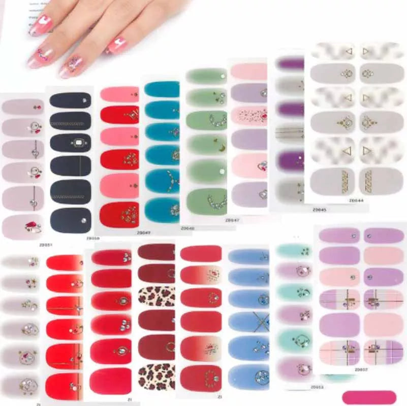 New Korean Fake Finger Nail Sticker Decals 5D Diamond Nail Polish Self Adhesive Full Cover Nail Sticker Tips Manicure Wrap Decor  ourlum.com   