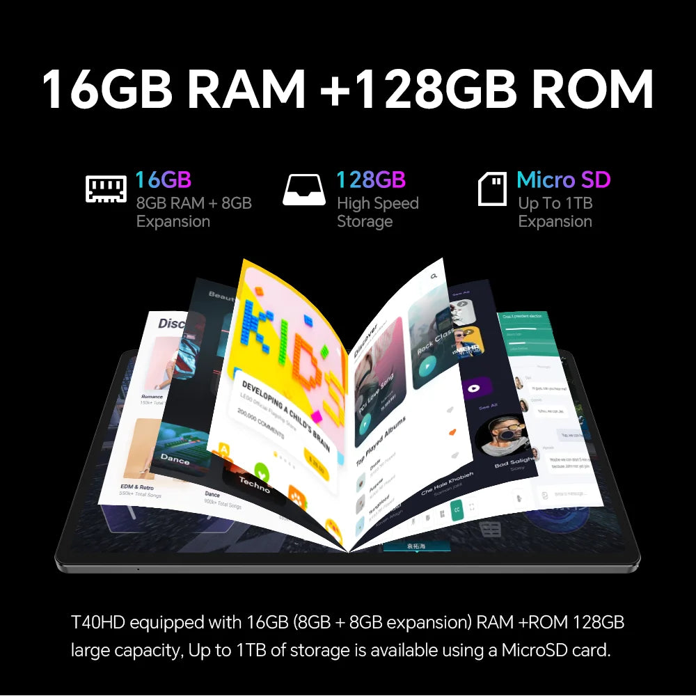 Teclast T40HD Tablet 10.4'' 2000x1200 FHD+ Display 8+8GB RAM 128GB ROM UNISOC T606 Octa Core Android 13 OS Widevine L1 Tablet 4G